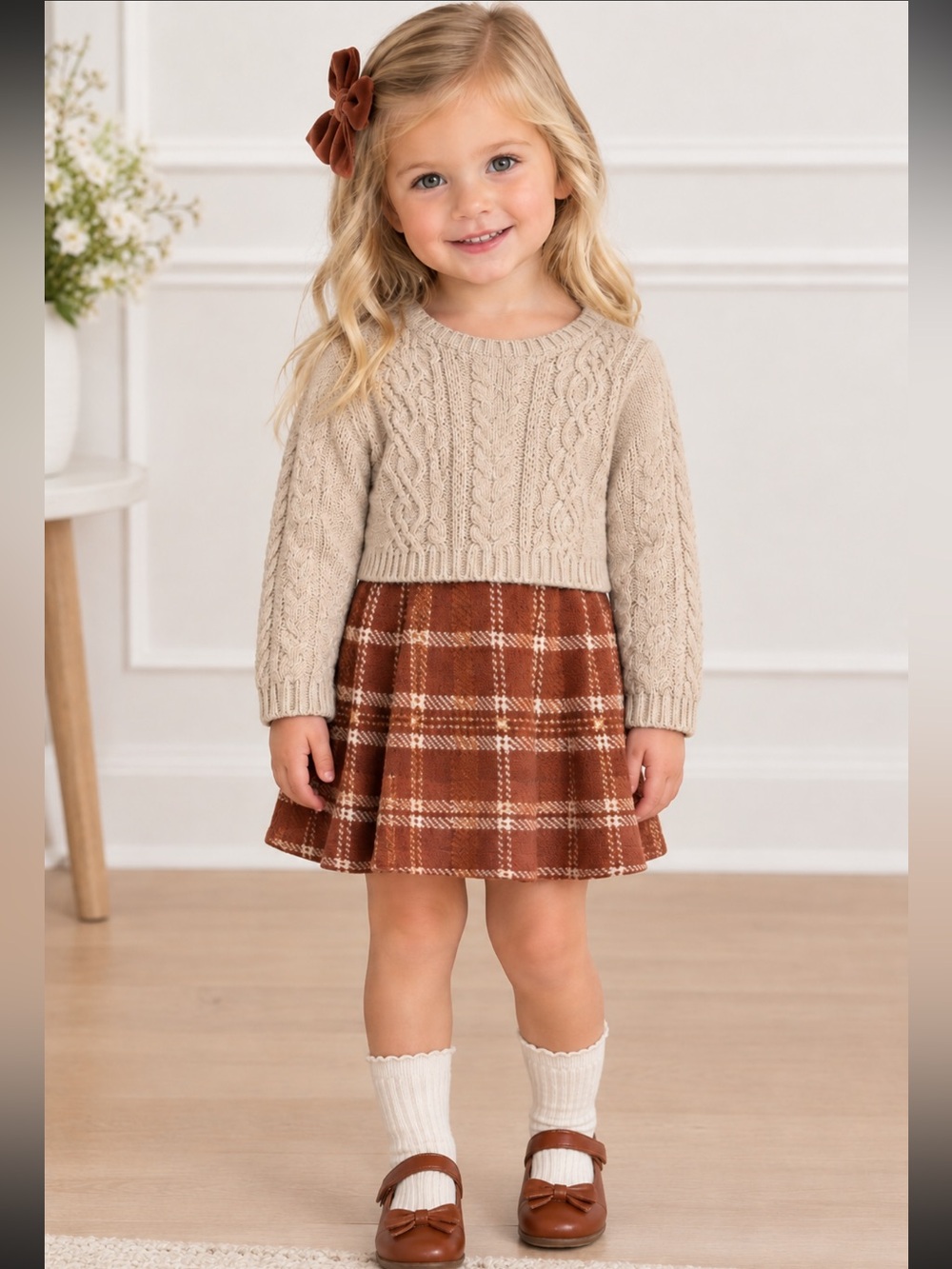 🧁Cupcakes & Cashmere 🧁Cableknit Sweater & Flared Skirt Outfit